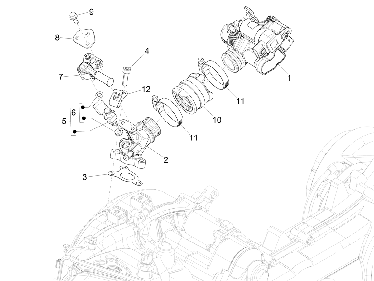 Zip 50 4T NOABS E4 2018 - 2020 - Gasklephuis, Injectiestuk & Inlaatspruitstuk