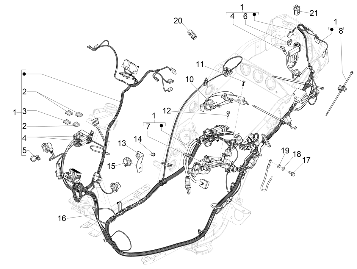 Zip 50 4T 25Km/h NOABS E5 2021-2023 - Hoofdkabelboom