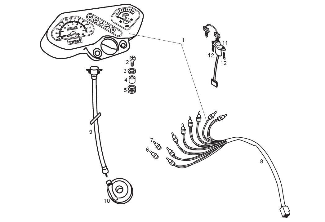 Derbi Senda SM 50 2T 2ª ED X-Treme E1 2003 - Kilometerteller & Kilometerteller Kabel