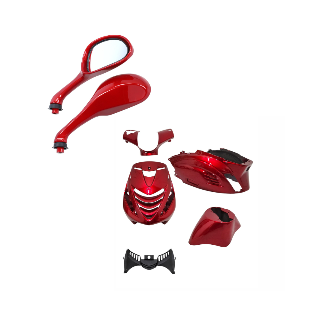 SP RS1 Kappenset + Runner Spiegels Bordeaux Rood Piaggio Zip Bundel
