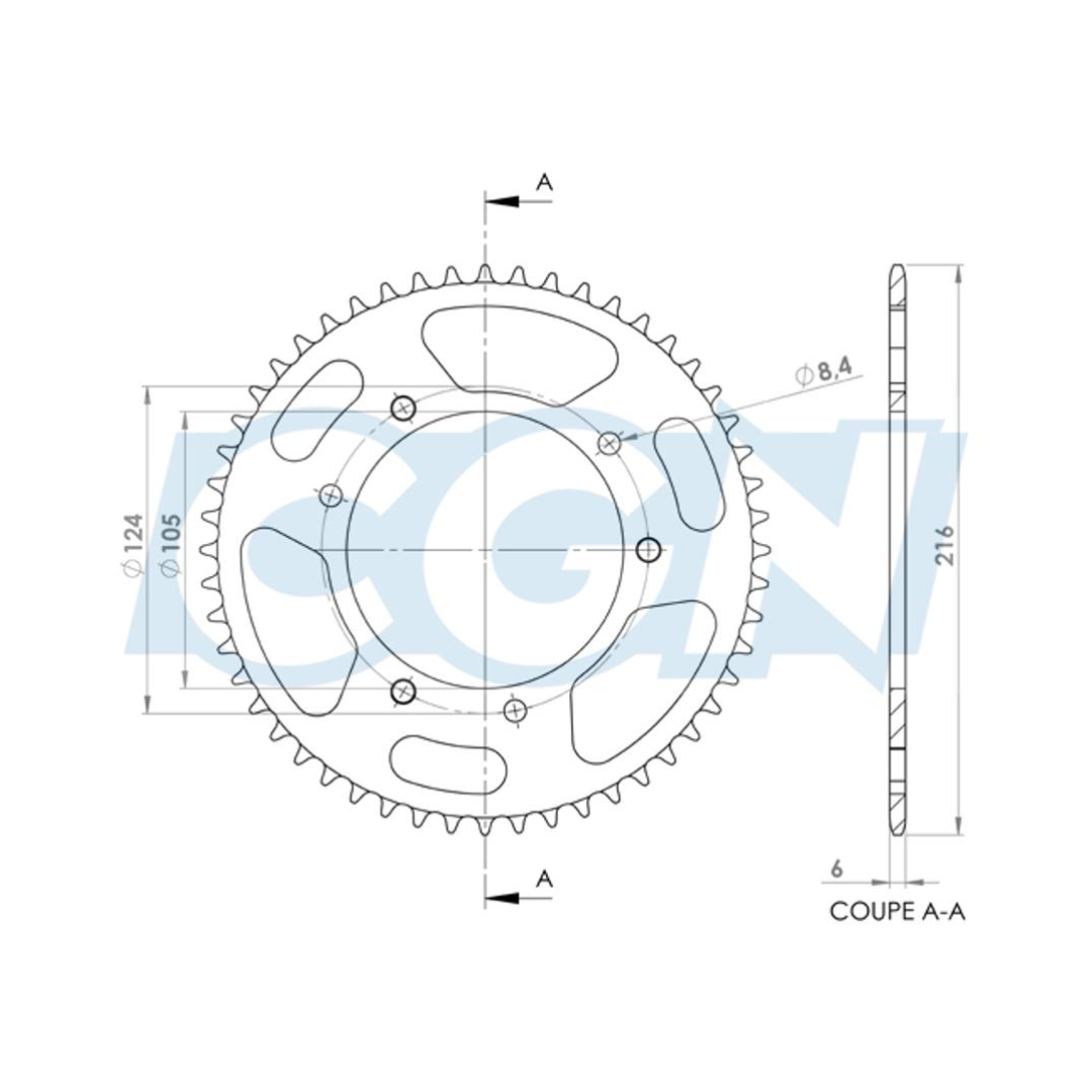 Achterkettingwiel 52T Teknix Derbi Senda