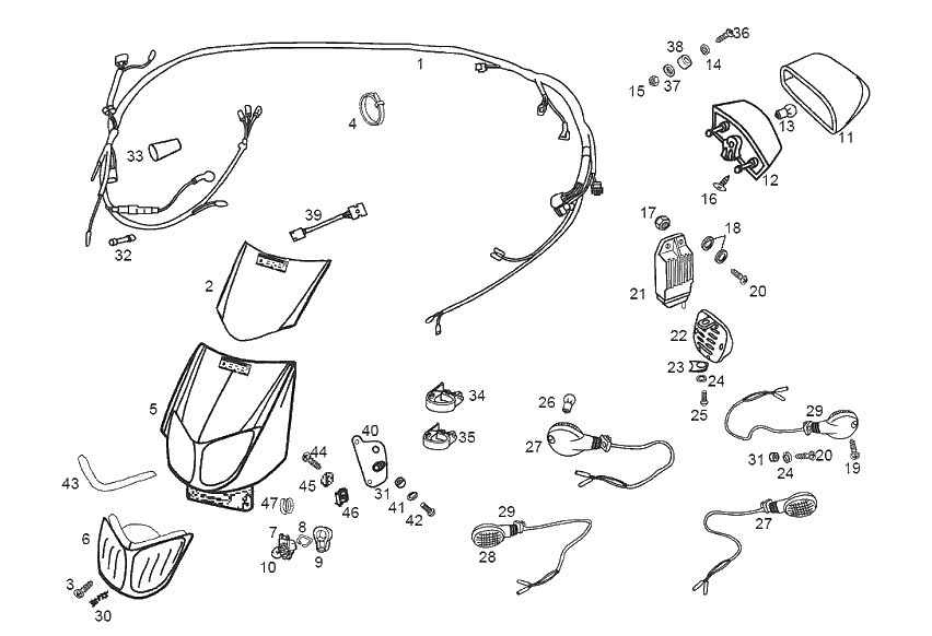 Derbi Senda SM 50 2T 2ª ED DRD 2002-2003 - Koplamp, Achterlicht & Spanningsregelaar