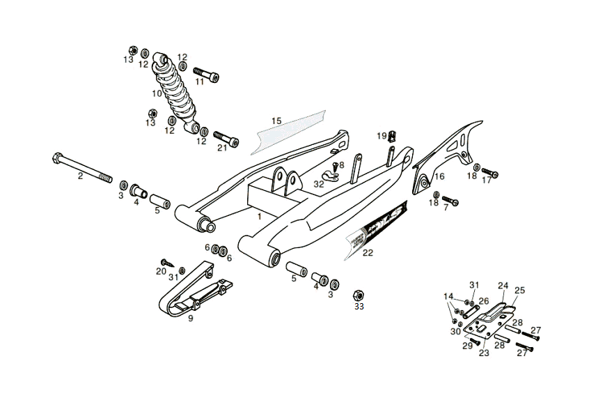 Derbi Senda SM 50 2T 2ª ED X-Treme E1 2003 - Subframe & Schokbreker Achter