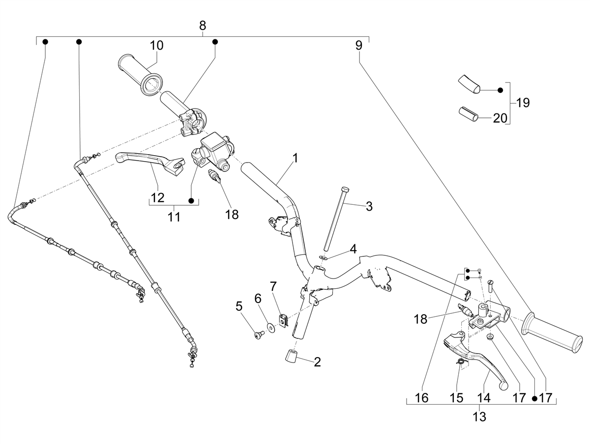 Zip 50 4T 25Km/h NOABS E5 2021-2023 - Stuur & Hoofdremcilinder