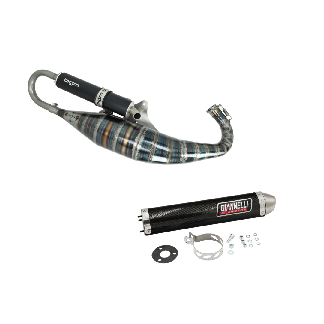 BGM Uitlaat 55 Slag Zwart + Nademper Giannelli Carbon Piaggio / Gilera 125-180cc 2 Takt