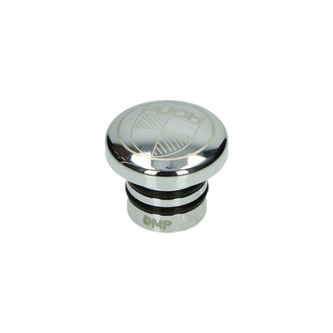 Gas tank cap DMP stainless steel round + logo fits on maxi