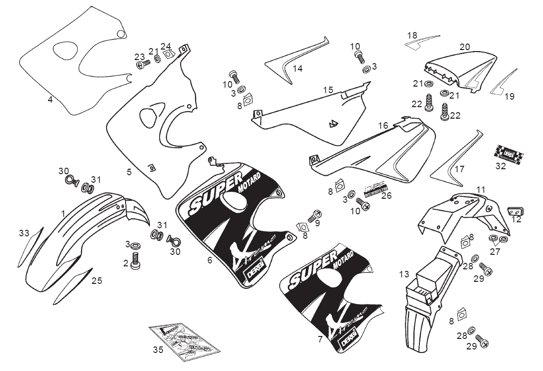 Derbi Senda SM 50 2T 2ª ED X-Treme E1 2003 – Spatbord Zijscherm Achterbeplating