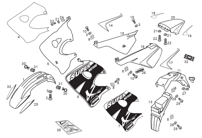 Derbi Senda SM 50 2T 2ª ED X-Treme E1 2003 – Spatbord Zijscherm Achterbeplating