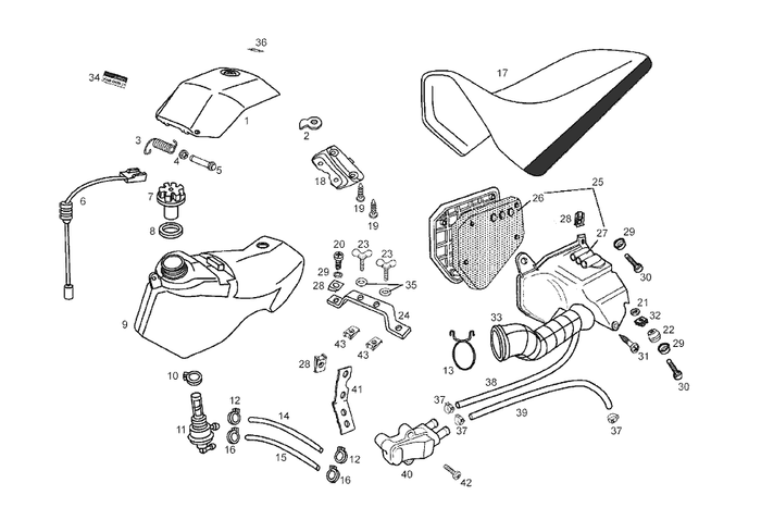 Derbi Senda SM 50 2T 2ª ED X-Treme E2 2005 – Benzinetank Luchtfilter Zadel