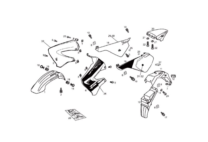 Derbi Senda SM 50 2T X-Treme E2 2010 – Spatbord Zijscherm Achterbeplating