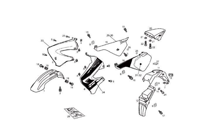 Derbi Senda SM 50 2T X-Treme E2 2010 – Spatbord Zijscherm Achterbeplating