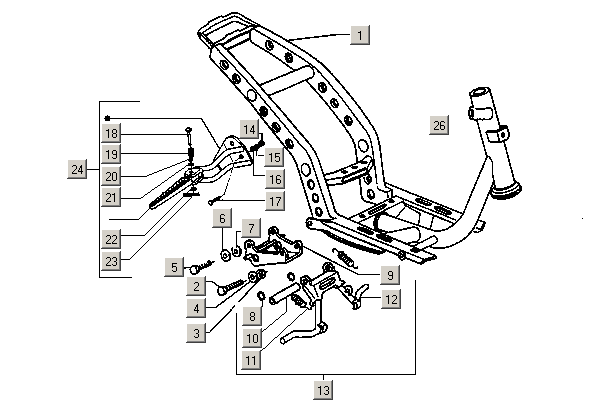 Gilera Stalker 50 2T E1 1998-2005 – Chassis Middenstandaard Zijstandaard