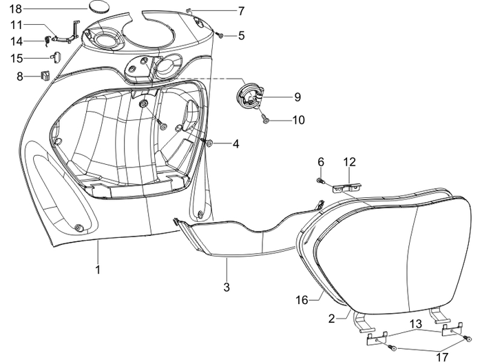 Piaggio Zip 50 4T NOABS E2 2006-2013 – Handschoenenkastje Voor Achterschild
