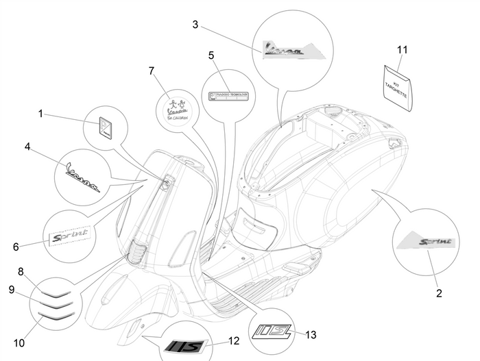 Vespa Sprint 50 2T NOABS E2 2014-2017 – Stickers Emblemen