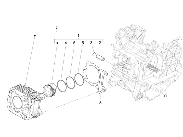 Vespa Sprint 50 4T-3V E4 2017 - 2020 – Cilinder Zuiger Zuigerpen Delen
