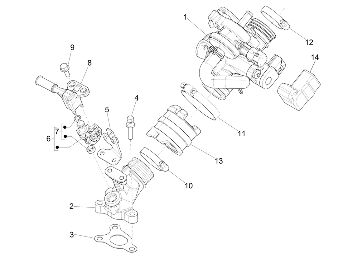 Vespa Sprint 50 4T-3V E4 2017 - 2020 – Gasklephuis Injector Inlaatspruitstuk