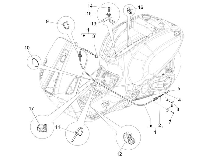 Vespa Sprint 50 4T 2V 25 kmh NOABS E2 2014-2017 – Kabels