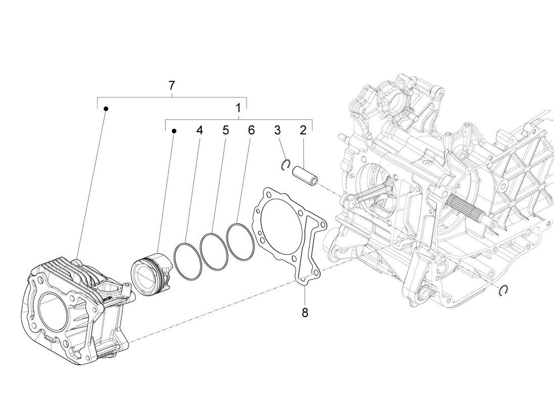 Vespa Sprint 50 4T 3V E5 2020 – Cilinder Zuiger Zuigerpen Delen