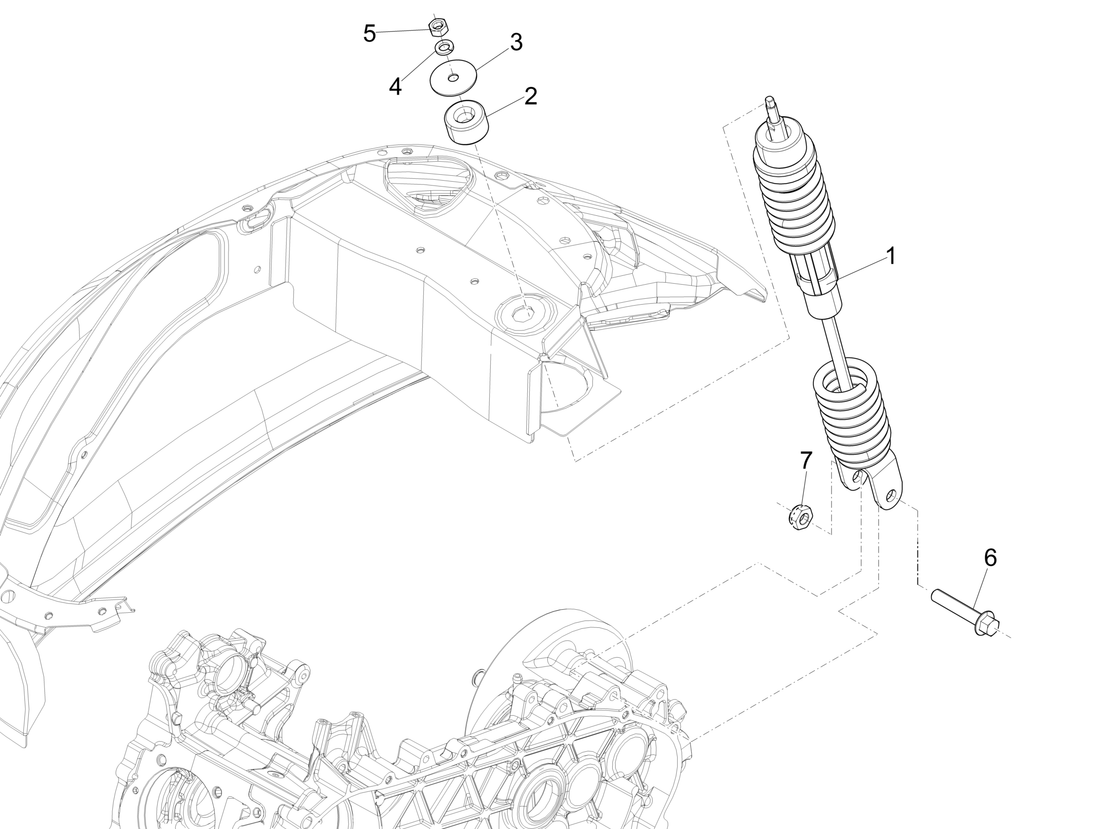 Vespa Sprint 50 4T 4V NOABS E2 2014-2017 – Achterwielophanging Schokdemper