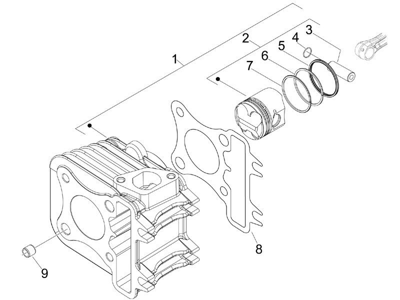 Vespa Sprint 50 4T 4V NOABS E2 2014-2017 – Cilinder Zuiger Zuigerpen Delen