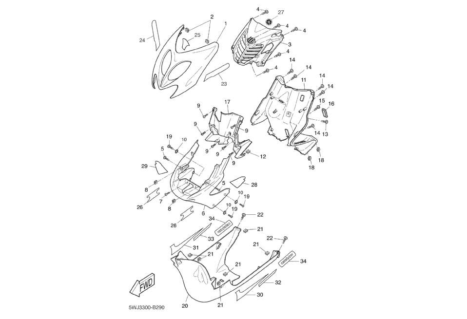 Yamaha Aerox 50 SP – Voorscherm Binnenbekleding Onderschermbeplating