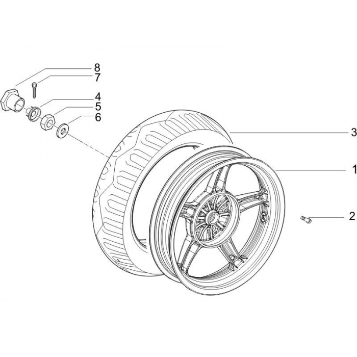 Roue arrière | ZIP 50 4T 25 km / h Noabs E2 2006-2016 (EMEA)